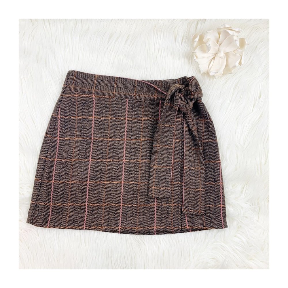 Crosby by Mollie Burch plaid Faux Wrap Skirt L